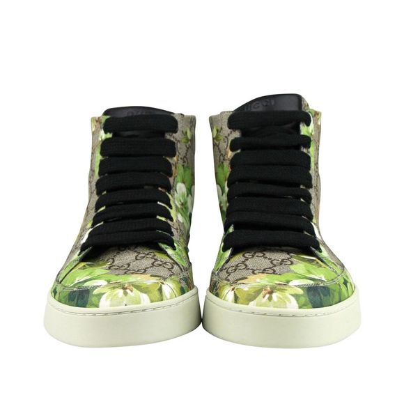 Gucci Men's Bloom Print Supreme GG Green Canvas Hi Top Sneakers Shoes 407342 - Picture 3 of 8